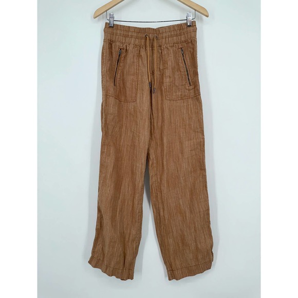 Athleta Cabo Linen Textured Wide Leg Pants Rain Dance Seina Beige - Picture 6 of 15